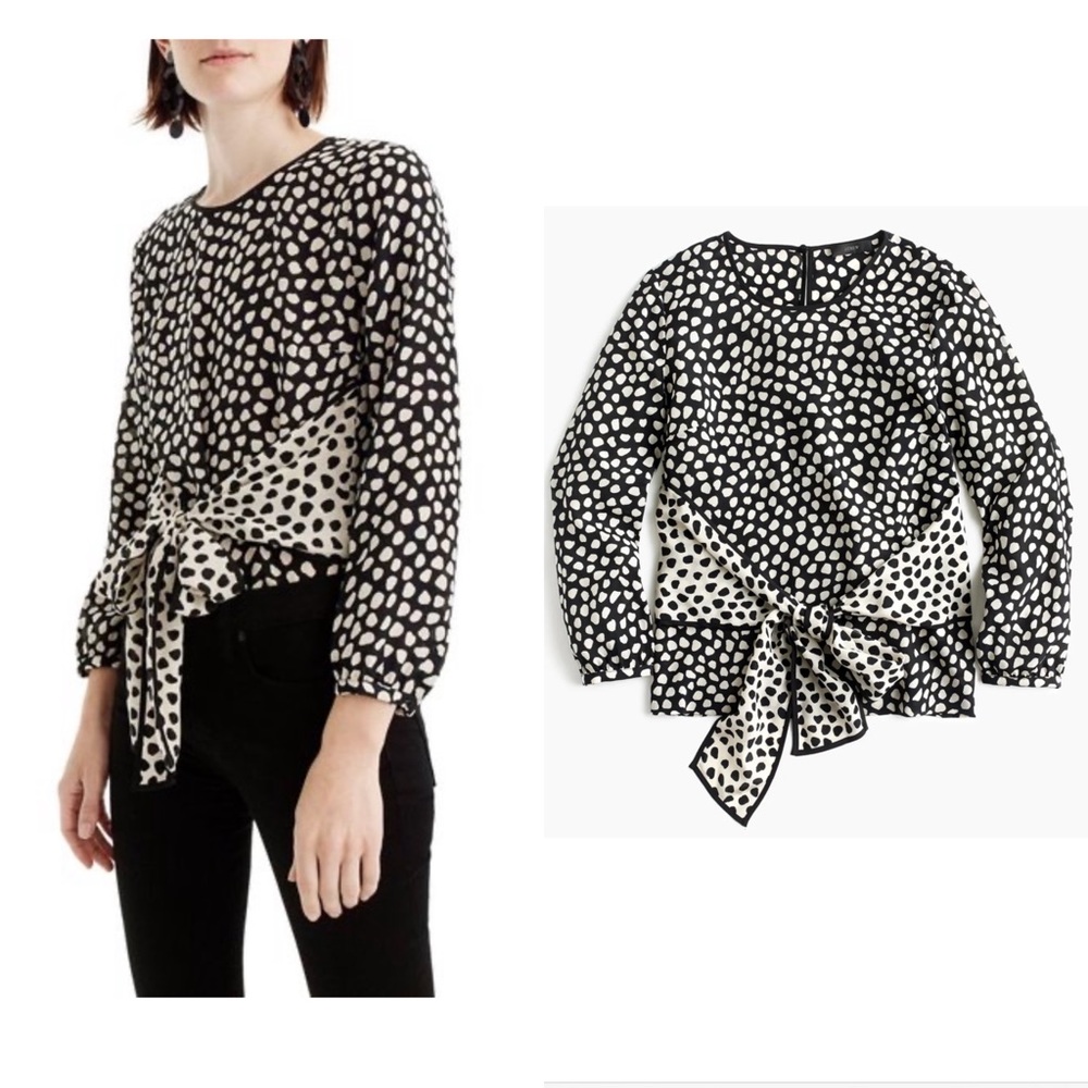 J.Crew 100% Silk Printed Tie Waist Blouse